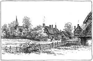 Luddington Dorf und neue Kirche, Warwickshire, 1885