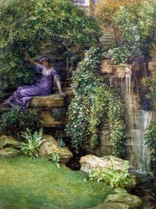 "Die Prinzessin und der Frosch" Begegnung in einem romantischen Garten einer jungen Prinzessin und eines Frosches (Froschkönig), Gemälde von Edward John Poynter (1836-1919) von Edward John Poynter