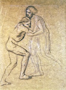 Studie von zwei nackten Männern, die sich umarmen, für Die Rückkehr des Verlorenen Sohnes, 1869 von Edward John Poynter