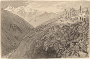 Eine Stadt auf einem Hügelheiligtum von Lampedusa, 1884-1885 von Edward Lear