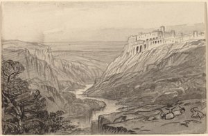 Ziegen ruhen über einer Flussschlucht (Narni, Italien) von Edward Lear