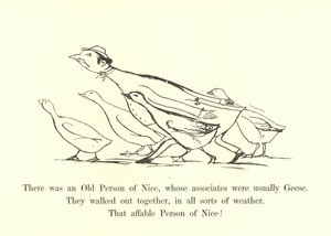 Es war eine alte Person von Nizza, deren Gefährten gewöhnlich Gänse waren von Edward Lear