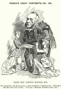 Punch-Karikatur: George Osborne Morgan, walisischer Anwalt und liberaler Politiker (Stich) von Edward Linley (after) Sambourne