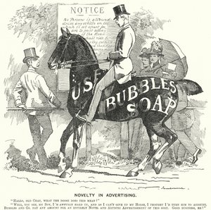 Karikatur von Punch: Neuheit in der Werbung (Stich) von Edward Linley (after) Sambourne