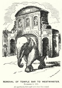 Punch-Karikatur: Entfernung von Temple Bar nach Westminster von Edward Linley (after) Sambourne