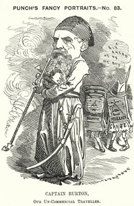 Punch-Karikatur: Richard Burton, englischer Entdecker, Geograph und Diplomat (Stich) von Edward Linley (after) Sambourne