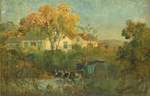 Der Trinkteich (Mann im Wagen mit Ochsen am Teich)