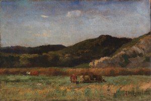 Ohne Titel (Landschaft mit grasenden Kühen, Hügel)