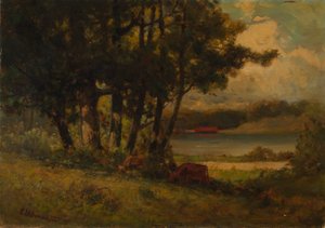 Ohne Titel (Landschaft mit Kühen, die am Fluss grasen)