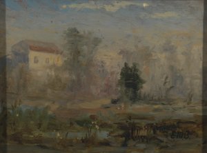 Ohne Titel (Landschaft mit Haus im Hintergrund) von Edward Mitchell Bannister