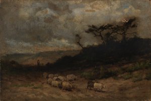 Ohne Titel (Hirte mit Schafen) von Edward Mitchell Bannister