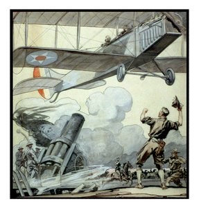 Flugzeug, Artilleriegeschütz und Soldaten von Edward Penfield