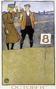 Paar beim Golfspielen - in „Golfkalender“ von Edward Penfield, Ed. 1899
