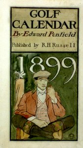 Golfer, der neben Schlägern sitzt, Aquarellzeichnung. (1899?) von Edward Penfield 1866-1925, amerikanischer Künstler. von Edward Penfield