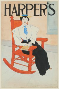 Junge Frau in einem roten Schaukelstuhl sitzend von Edward Penfield