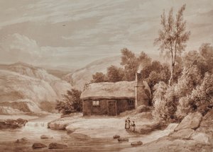 Landschaft mit Hütte