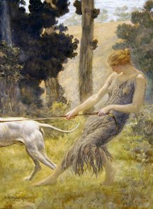 Frau geht mit ihrem Hund spazieren