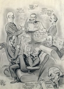 The Bystander 1000. Ausgabe, mit Lord Cave (1856-1928) Stanley Baldwin (1867-1947) Lord Salisbury (1861-1947) Herbert Asquith (1852-1928) und Winston Churchill (1874-1965) von Edward Tennyson Reed