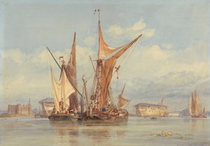 Bombensichere Batterie in der Nähe von Gillingham, an der Medway von Edward William Cooke