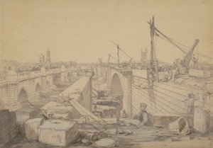 Der Bau der London Bridge, 1830 von Edward William Cooke