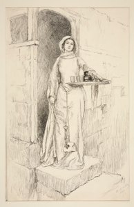 Enter Mistress Anne Page with wine - Akt I, Szene I, Die lustigen Weiber von Windsor von Edwin Austin Abbey
