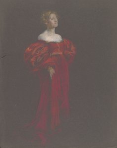 Weibliche Figur in Blau und Rosa von Edwin Austin Abbey