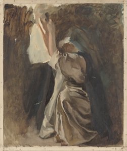 Figurenstudie einer Nonne, für Die Kindheit von Galahad, in The Quest and Achievement of the Holy Grail, Buchauslieferungsraum, Boston Public Library von Edwin Austin Abbey