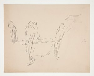 Figurenstudie - zwei Männer tragen eine Trage von Edwin Austin Abbey