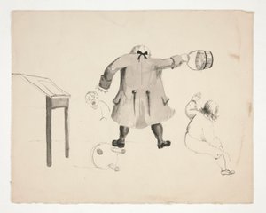 Mann schwingt Eimer auf zwei Jungen (recto); Zwei Männer hinter einer Mauer (verso) von Edwin Austin Abbey