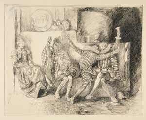 Sir Toby und seine Gefährten, Illustration für Akt II, Szene iii, Was ihr wollt von Edwin Austin Abbey