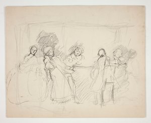 Skizze von Figuren um einen Tisch - unidentifizierte Illustration für ein Theaterstück? von Edwin Austin Abbey