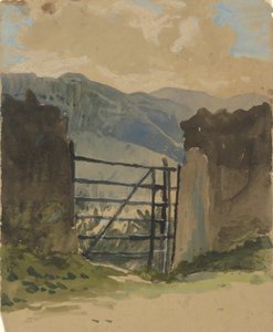 Steinmauer und Tor, Skizze von Edwin Austin Abbey