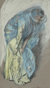 Studie für Frau im gelben Kleid mit blauem Schleier von Edwin Austin Abbey