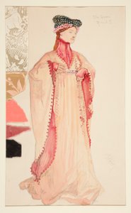 Die Königin (in Pink), Kostümskizze für Henry Irving