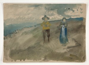 Zwei Figuren in einer Landschaft (recto); Studie eines Mannes