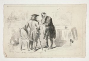Zwei Männer im Gespräch in einem Innenraum - nicht identifizierte Illustration von Edwin Austin Abbey