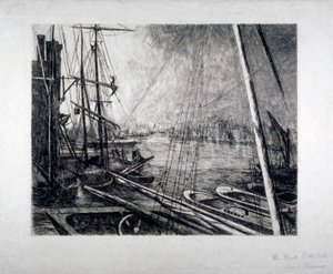 Pool of London von Rotherhithe, mit Schiffen im Vordergrund, ca. 1890