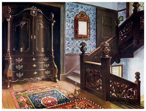 Geschnitzter Walnuss-Bombe-Armoire mit gejagten Beschlägen, 1910