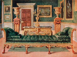 Mahagoni- und vergoldete georgianische Suite in der Galerie und dem grünen Salon von Longford Castle von Edwin John Foley