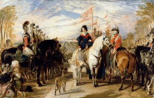 Königin Victoria und der Herzog von Wellington begutachten die Life Guards, Windsor Great Park in der Ferne