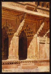 Neugierig gearbeitete rote Sandsteinbögen, Fort Agra, Indien