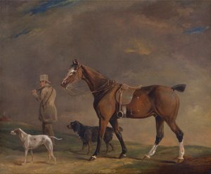 Ein Jäger mit Schießpony und Jagdhunden von Edwin W. Cooper of Beccles