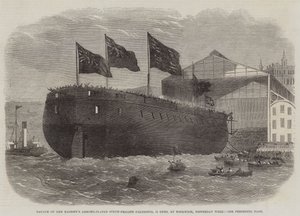 Stapellauf der gepanzerten Schraubenfregatte Ihrer Majestät Caledonia, 31 Kanonen, in Woolwich, letzte Woche