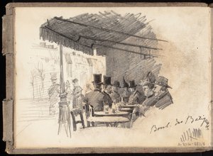 Straßencafé in Paris, Boulevard des Batignolles, Seite aus Järnefelts Skizzenbuch von Eero Järnefelt