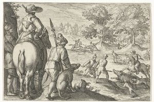 Landschaft mit Wildschweinjagd