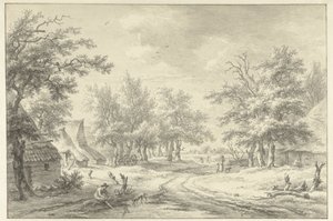 Landschaft mit einigen Bauernhöfen und Figuren