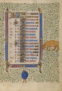 Kalenderseite für April; Blumen pflücken; Stier