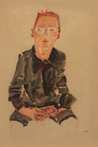 Sitzender Bub mit gefalteten Händen (Bildnisstudie Dr. Oska) von Egon Schiele