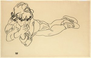 Junge, der auf dem Bauch liegt, 1918 von Egon Schiele