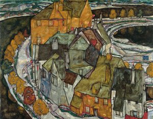 Halbmond von Häusern II Inselstadt, 1915 von Egon Schiele